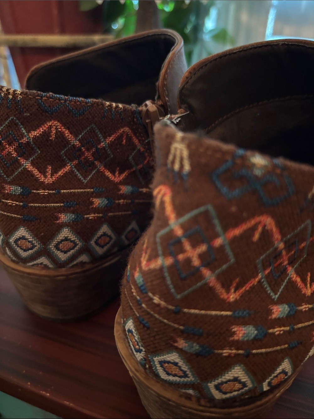 Roper Tan Leather Ankle Booties with Patterned Heel - Picture 6 of 9